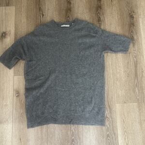 Vince Sweater Women M Cashmere Sweater Short Sleeve Gray Oversized Crew Neck